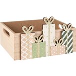 Dekoratief | Bakje m/cadeautjes, groen/naturel, hout, 20x15x12cm | A255384 Dekoratief | Bakje m/cadeautjes, groen/naturel, hout, 20x15x12cm | A255384