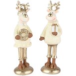 Dekoratief | Rendier staand m/krans/cadeautje, wit/goud, resina, 5x5x17cm, set van 2 stuks | A255416 Dekoratief | Rendier staand m/krans/cadeautje, wit/goud, resina, 5x5x17cm, set van 2 stuks | A255416