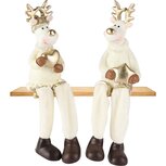 Dekoratief | Rendier m/hangbenen, wit/goud, resina, 5x5x11cm, set van 2 stuks | A255417 Dekoratief | Rendier m/hangbenen, wit/goud, resina, 5x5x11cm, set van 2 stuks | A255417