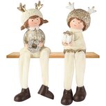 Dekoratief | Winterkindje m/hangbenen, wit/goud, resina, 6x6x10cm, set van 2 stuks | A255420 Dekoratief | Winterkindje m/hangbenen, wit/goud, resina, 6x6x10cm, set van 2 stuks | A255420