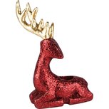 Dekoratief | Kaarsenhouder rendier liggend, rood/goud, resina, 12x8x17cm | A255428 Dekoratief | Kaarsenhouder rendier liggend, rood/goud, resina, 12x8x17cm | A255428
