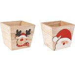 Dekoratief | Bakje m/santa/rudolf, naturel/rood, hout, 14x14x12cm, set van 2 stuks | A255442 Dekoratief | Bakje m/santa/rudolf, naturel/rood, hout, 14x14x12cm, set van 2 stuks | A255442