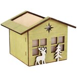 Dekoratief | Bakje huisje m/hert/boom, groen/wit, hout, 16x15x13cm | A255443 Dekoratief | Bakje huisje m/hert/boom, groen/wit, hout, 16x15x13cm | A255443