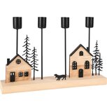 Dekoratief | Kaarsenhouder m/huisjes/hond, hout/metaal, 28x5x18cm | A255466 Dekoratief | Kaarsenhouder m/huisjes/hond, hout/metaal, 28x5x18cm | A255466