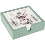 Dekoratief | Set 4 coasters 'Winter Deer', hout, 11x11x4cm | A255475 Dekoratief | Set 4 coasters 'Winter Deer', hout, 11x11x4cm | A255475