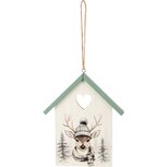 Dekoratief | Hanger huisje 'Winter Deer', hout, 13x15x2cm | A255476 Dekoratief | Hanger huisje 'Winter Deer', hout, 13x15x2cm | A255476