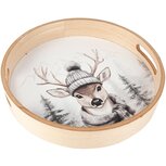 Dekoratief | Dienblad rond 'Winter Deer', naturel/wit, hout, 30x30x5cm | A255484 Dekoratief | Dienblad rond 'Winter Deer', naturel/wit, hout, 30x30x5cm | A255484