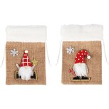 Dekoratief | Zakje m/gnoompje, rood/wit/naturel, jute, 17x12x1cm, set van 2 stuks | A255489 Dekoratief | Zakje m/gnoompje, rood/wit/naturel, jute, 17x12x1cm, set van 2 stuks | A255489
