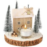 Dekoratief | Tafelstukje m/huisje/boompjes, groen/naturel, hout, 14x14x13cm | A255508 Dekoratief | Tafelstukje m/huisje/boompjes, groen/naturel, hout, 14x14x13cm | A255508