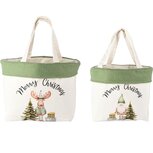 Dekoratief | Set 2 zakjes m/santa/rendier, wit/groen, stof, 30x15x38cm | A255516 Dekoratief | Set 2 zakjes m/santa/rendier, wit/groen, stof, 30x15x38cm | A255516