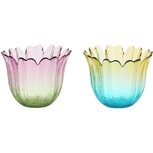 Dekoratief | Theelichthouder tulp, paars/groen/geel/blauw, glas, 9x9x7cm, set van 2 stuks | A255547 Dekoratief | Theelichthouder tulp, paars/groen/geel/blauw, glas, 9x9x7cm, set van 2 stuks | A255547