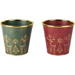 Dekoratief | Bloempot 'Deer', rood/groen, metaal, 13x13x12cm, set van 2 stuks | A255570 Dekoratief | Bloempot 'Deer', rood/groen, metaal, 13x13x12cm, set van 2 stuks | A255570