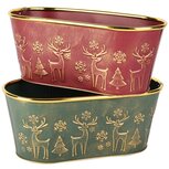Dekoratief | Bloempot ovaal 'Deer', rood/groen, metaal, 26x13x11cm, set van 2 stuks | A255571 Dekoratief | Bloempot ovaal 'Deer', rood/groen, metaal, 26x13x11cm, set van 2 stuks | A255571