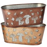 Dekoratief | Bloempot ovaal 'Mushrooms', bruin, metaal, 26x14x11cm, set van 2 stuks | A255577 Dekoratief | Bloempot ovaal 'Mushrooms', bruin, metaal, 26x14x11cm, set van 2 stuks | A255577
