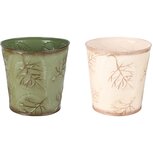 Dekoratief | Bloempot 'Autumn Twigs', groen/wit, metaal, 17x17x13cm, set van 2 stuks | A255579 Dekoratief | Bloempot 'Autumn Twigs', groen/wit, metaal, 17x17x13cm, set van 2 stuks | A255579