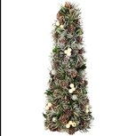 Dekoratief | Kegel vorm m/dennenappels/takjes, naturel/wit/groen, 16x16x41cm | A255592