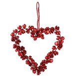 Dekoratief | Hanger hart m/belletjes/glitter, rood, 21x4x22cm | A255593