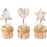 Dekoratief | Theelichtouder m/ster/boom/hart, naturel, hout, 10x10x24cm, set van 3 stuks | A255603 Dekoratief | Theelichtouder m/ster/boom/hart, naturel, hout, 10x10x24cm, set van 3 stuks | A255603