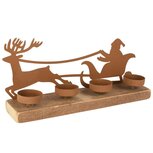 Dekoratief | Theelichthouder m/santa in slee, roest, metaal/hout, 32x8x16cm | A255605 Dekoratief | Theelichthouder m/santa in slee, roest, metaal/hout, 32x8x16cm | A255605
