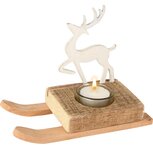 Dekoratief | Theelichthouder slee m/hert, wit/naturel, hout, 18x8x13cm | A255607 Dekoratief | Theelichthouder slee m/hert, wit/naturel, hout, 18x8x13cm | A255607
