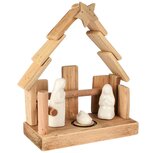 Dekoratief | Kerststal m/figuren, naturel/wit, hout/porselein, LED, 19x8x20cm | A255613 Dekoratief | Kerststal m/figuren, naturel/wit, hout/porselein, LED, 19x8x20cm | A255613