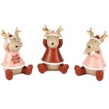 Dekoratief | Rendier horen/zien/zwijgen, rood/roze, resina, 6x6x9cm, set van 3 stuks | A255701 Dekoratief | Rendier horen/zien/zwijgen, rood/roze, resina, 6x6x9cm, set van 3 stuks | A255701