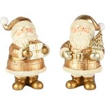 Dekoratief | Santa m/boom/cadeautje, goud, resina, 8x6x12cm, set van 2 stuks | A255716 Dekoratief | Santa m/boom/cadeautje, goud, resina, 8x6x12cm, set van 2 stuks | A255716