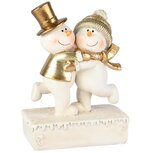 Dekoratief | Koppel sneeuwmannen op ijsblok, wit/goud, resina, 9x5x13cm | A255721 Dekoratief | Koppel sneeuwmannen op ijsblok, wit/goud, resina, 9x5x13cm | A255721