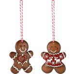 Dekoratief | Hanger cookie, bruin/rood/wit, resina, 6x6x1cm, set van 2 stuks | A255734 Dekoratief | Hanger cookie, bruin/rood/wit, resina, 6x6x1cm, set van 2 stuks | A255734