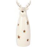 Dekoratief | Rendier staand m/sterren, wit/goud, porselein, LED, 6x6x18cm | A255743 Dekoratief | Rendier staand m/sterren, wit/goud, porselein, LED, 6x6x18cm | A255743