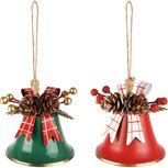 Dekoratief | Hanger belletje m/takje, rood/groen, metaal, 6x6x5cm, set van 2 stuks | A255762 Dekoratief | Hanger belletje m/takje, rood/groen, metaal, 6x6x5cm, set van 2 stuks | A255762