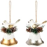 Dekoratief | Hanger bel m/vogeltje, wit/goud/zilver, metaal, 6x6x7cm, set van 2 stuks | A255763 Dekoratief | Hanger bel m/vogeltje, wit/goud/zilver, metaal, 6x6x7cm, set van 2 stuks | A255763
