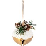 Dekoratief | Hanger belletje m/takje, goud/wit/groen, metaal, 6x6x6cm | A255764 Dekoratief | Hanger belletje m/takje, goud/wit/groen, metaal, 6x6x6cm | A255764
