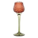 Dekoratief | Theelichthouder op voet, oranje/groen, glas, 8x8x21cm | A255800 Dekoratief | Theelichthouder op voet, oranje/groen, glas, 8x8x21cm | A255800