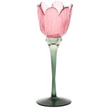 Dekoratief | Theelichthouder tulp op voet, roze/groen, glas, 8x8x23cm | A255809 Dekoratief | Theelichthouder tulp op voet, roze/groen, glas, 8x8x23cm | A255809