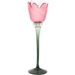 Dekoratief | Theelichthouder tulp op voet, roze/groen, glas, 8x8x28cm | A255810 Dekoratief | Theelichthouder tulp op voet, roze/groen, glas, 8x8x28cm | A255810
