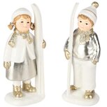 Dekoratief | Winterkindje m/ski's, wit/goud, resina, 7x5x15cm, set van 2 stuks | A255821 Dekoratief | Winterkindje m/ski's, wit/goud, resina, 7x5x15cm, set van 2 stuks | A255821