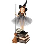 Dekoratief | Heksje op boekenstapel m/bezem, zwart/bruin, resina, 11x12x33cm | A255835 Dekoratief | Heksje op boekenstapel m/bezem, zwart/bruin, resina, 11x12x33cm | A255835