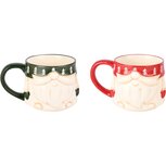 Dekoratief | Mok 'Santa', groen/rood/wit, keramiek, 13x10x9cm, set van 2 stuks | A255843 Dekoratief | Mok 'Santa', groen/rood/wit, keramiek, 13x10x9cm, set van 2 stuks | A255843