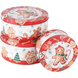 Dekoratief | Set 3 bewaardozen 'Cookies', rood/wit, metaal, 20x20x9cm | A255902 Dekoratief | Set 3 bewaardozen 'Cookies', rood/wit, metaal, 20x20x9cm | A255902