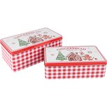Dekoratief | Set 2 bewaardozen 'Gingerbread', rood/wit, metaal, 24x13x10cm | A255903 Dekoratief | Set 2 bewaardozen 'Gingerbread', rood/wit, metaal, 24x13x10cm | A255903