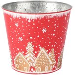 Dekoratief | Bloempot m/huizen/bomen, rood/goud, metaal, 16x16x14cm | A255905 Dekoratief | Bloempot m/huizen/bomen, rood/goud, metaal, 16x16x14cm | A255905