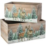 Dekoratief | Set 2 bakjes 'Winter Deer', naturel, hout, 26x16x12cm | A255913 Dekoratief | Set 2 bakjes 'Winter Deer', naturel, hout, 26x16x12cm | A255913
