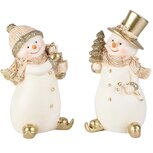 Dekoratief | Sneeuwman, wit/goud, resina, 7x7x14cm, set van 2 stuks | A255960 Dekoratief | Sneeuwman, wit/goud, resina, 7x7x14cm, set van 2 stuks | A255960