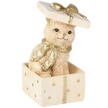 Dekoratief | Poes in cadeautje, wit/goud, resina, 7x7x10cm | A255963 Dekoratief | Poes in cadeautje, wit/goud, resina, 7x7x10cm | A255963