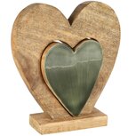 Dekoratief | Deco hart puzzel, naturel/groen, hout/email, 17x5x19cm | A258005
