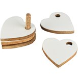 Dekoratief | Set 4 coasters, wit/naturel, hout/email, 10x11x7cm | A258019 Dekoratief | Set 4 coasters, wit/naturel, hout/email, 10x11x7cm | A258019