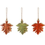 Dekoratief | Hanger herfstblaadje, groen/bruin/oranje, hout, 10x2x11cm, set van 3 stuks | A258022