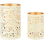 Dekoratief | Set 2 Waxinelichthouders 'Hearts', wit/goud, metaal, 13x13x20cm | A258039 Dekoratief | Set 2 Waxinelichthouders 'Hearts', wit/goud, metaal, 13x13x20cm | A258039