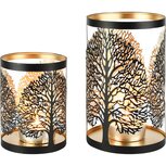 Dekoratief | Set 2 Waxinelichthouders 'Massive Tree', zwart/goud, metaal, 12x12x20cm | A258091 Dekoratief | Set 2 Waxinelichthouders 'Massive Tree', zwart/goud, metaal, 12x12x20cm | A258091